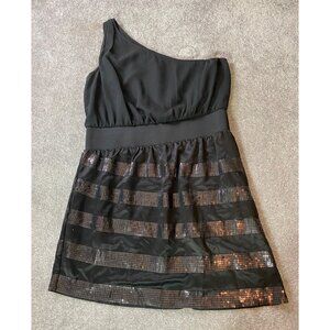 She Siad One-Shoulder Black Mini Dress Sequin Striped Skirt XL